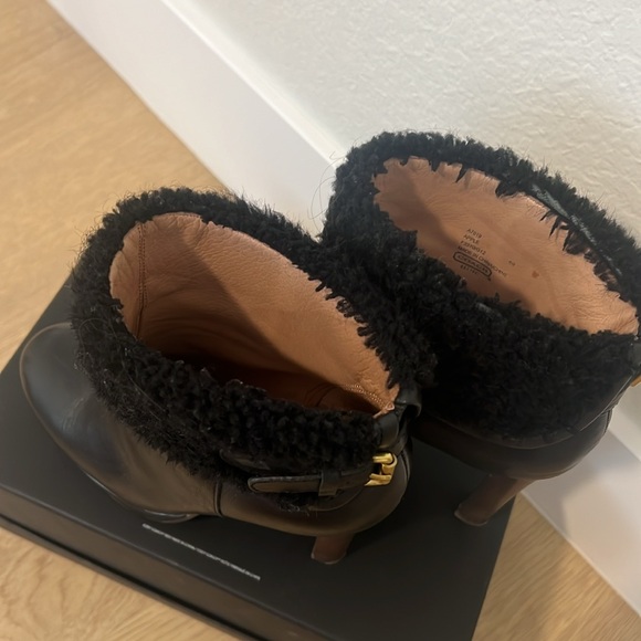 Coach black heeled platform booties w shearling ankles. Size 6 - Picture 3 of 10